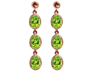 9ct Rose Gold Natural Peridot Triple Oval Dangling Studs Earrings British Made - Picture 1 of 4