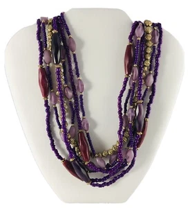 Erica Lyons Purple & Gold Tone Beaded Multi Strand Necklace MSRP $32 NWT - Picture 1 of 4
