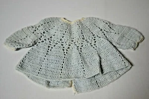 Antique Vintage Hand Crochet Light Blue Wool Sweater Jacket Baby Doll Clothing - Picture 1 of 2