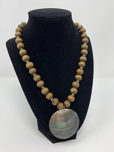 Bohemian Abalone Pendant Wood Beaded Necklace (JB14) - Picture 1 of 2
