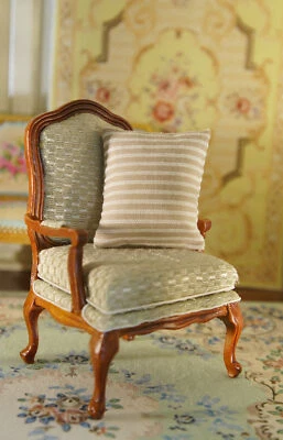 1:12 Miniature Dollhouse Wooden Arm Chair With Cushion Pads - Image 1 of 4