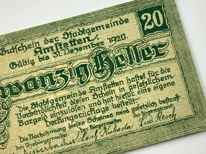 1920 Austria 20 Heller Amstetten Notgeld Banknote CC229 - Picture 1 of 9