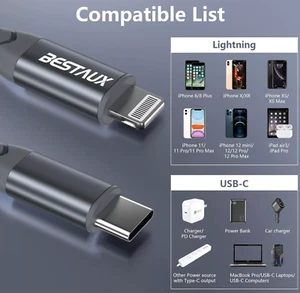 BESTAUX 18W USB C to Lightning Cable Apple MFi Certified Quick Charge 1M - Picture 1 of 7