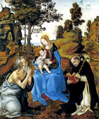 LA VIRGEN Y EL NIÑO CON LOS SANTOS JERÓNIMO Y DOMINICO DE FILIPPINO LIPPI REPRO Foto 1 de 3