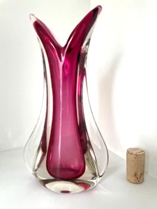 Vase Zipfelvase Glas Murano Sommerso lila/klar 1960er/1970er Jahre gut! - Bild 1 von 12