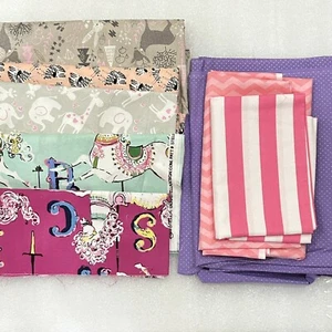cotton fabric scraps lot Pink Stripes Carousel Horse Deer Bambi - Picture 1 of 20