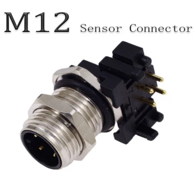 M12 Sensor Connector 4P 4 Pin Panel Adapter Angled PCB Socket Sensor Connectors - Image 1 of 4