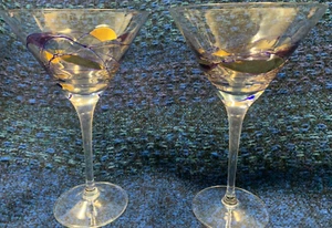 Romanian Stained Glass Mosaic Martini Glasses 8" tall x 4 7/8" at lip Set of 2 - Picture 1 of 5