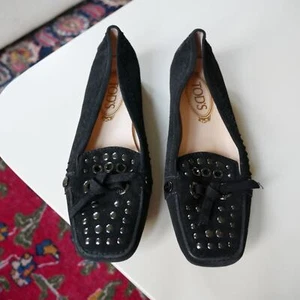 Tod’s Loafer Driving Moccasin Billie Studded Black Suede 6 - Picture 1 of 15