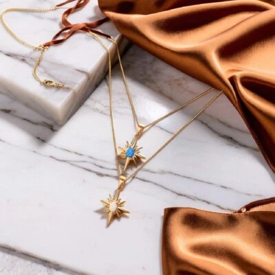 Sparkling Opal Star Necklace, Celestial Design Jewellery, Trending Style Gift - Image 1 of 4