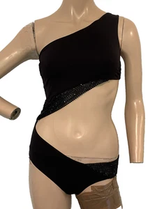 LA PERLA £670 Black Asymmetric Two Piece Swimsuit UK 12 US 8 IT 44 Cup B BNWT - Picture 1 of 20