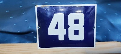 Letrero esmaltado vintage número 48 puerta de casa azul placa de calle metal porcelana lata Foto 1 de 2