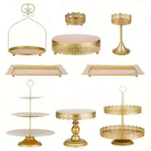 Set of 9 Gold Cake Stand Dessert Table Display Set 3 Tier Cake -Most Popular - Picture 1 of 11