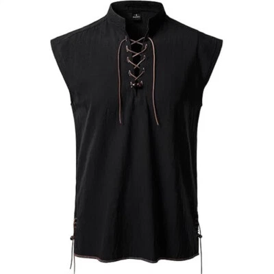 Camisa vikinga medieval renacentista pirata sin mangas retro con cordones para hombre Foto 1 de 4