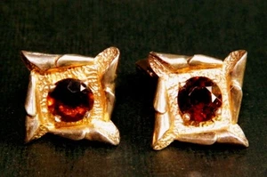 VINTAGE 1960'S STERLING VERMEIL-SMOKEY TOPAZ CUFFLINKS - Picture 1 of 3