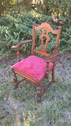Victorian Style Captains Dining Arm Chair Upholstered  Solid Black Walnut Wood Cover