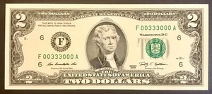 2009 $2 Low Fancy Serial Number 00333000 Looks M to GM Printed In Fort Worth. - Picture 1 of 2