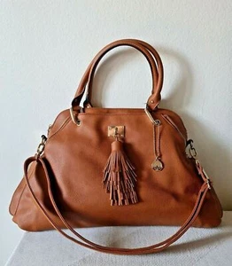 Big Buddha Tote Shoulder Bag Tassel Brown Faux Leather Gold Tone Adjustable Size - Picture 1 of 9
