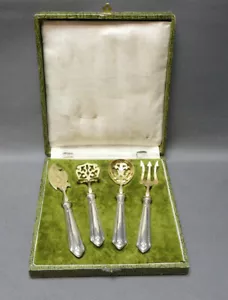 Cubiertos de presentación de 4 piezas, plata 800, monos chapados en oro, estuche original, - Imagen 1 de 12