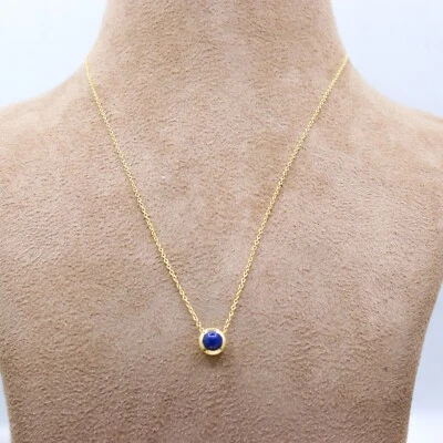 Naturale Lapislazzuli Gemma 925 Argento Sterling Collana Catenina Placcata Oro - Immagine 1 di 4