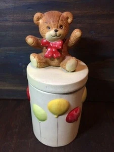 Enesco Pigglets Teddy Bear 1979 Canister Ceramic Porcelain Bisque Balloons Cute - Picture 1 of 12