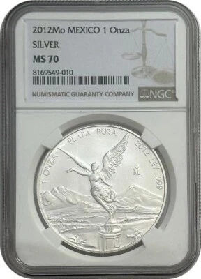 2012 Mexico Libertad 1 Onza Silver Coin NGC MS70 - Image 1 of 2
