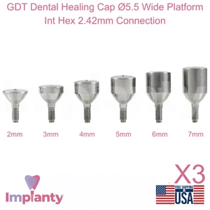 3x GDT Dental Heilkappe Ø5,5 breit Plattform Titan Int Sechskant 2,42 mm Anschluss - Bild 1 von 4