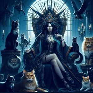Kit pittura diamantata 5D 40X40 cm regina maestosa e i suoi gatti - Foto 1 di 4