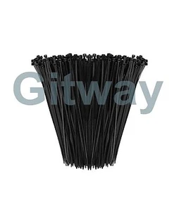 1000 11" Long UV Nylon Plastic Black Wire Cable Loop Zip Tie Ty Ties Wraps 50lb - Picture 1 of 2