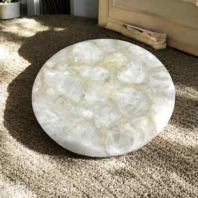 12" White Quartz Stone Coffee Table Crystal Healing Gemstone Modern Arts Decors - Image 1 of 4
