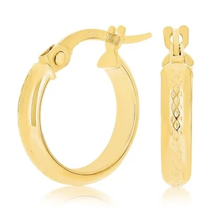 Italian 14k Yellow Gold Polished Waffle Snare Design Small Hollow Hoop Earrings - Picture 1 of 4