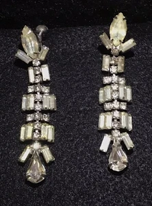 Vintage Dangle Screw back Earrings . 4 different cuts of rhinestones. 2 3/4 in - Picture 1 of 4