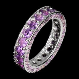 925 Sterling Silver Ring Round Amethyst Rhodolite Gemstone Jewelry Size 6.5 - Picture 1 of 14