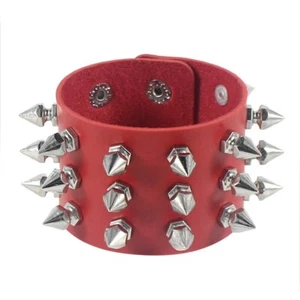 Punk Men's Rivet Spike Stud Wide Leather Bracelet Black Cuff Bangle Wristband - Picture 1 of 29