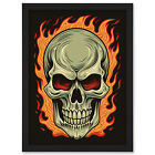 Old School USA Tattoo Skull Flames Rockabilly Americana 50s Framed Art Print A4