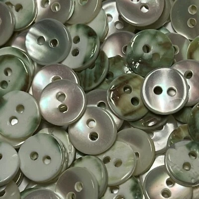 Japanese Natural Oyster Shell Shirting Buttons Green Back 8mm 9mm 11mm 13mm 2h - Image 1 of 4