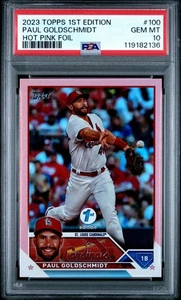 2023 TOPPS 1ST EDITION 100 PAUL GOLDSCHMIDT HOT PINK FOIL 10/10 PSA 10 - Picture 1 of 2