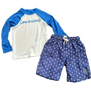 Life is Good boys popsicle patriotic swim trunks & matching rash guard size 4/5 - Picture 1 of 8