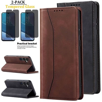 For Samsung Galaxy A14 Flip Case Leather Wallet Cover / Privacy Screen Protector - Image 1 of 4