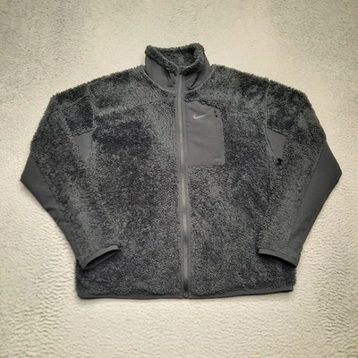 Nike Fleece Deep Pile Gorpcore Jacket Womens Large Black Swoosh Full Zip Fuzzy - Image 1 of 4