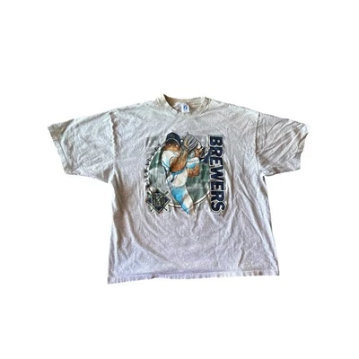 Vintage ‘96 MLB Milwaukee Brewers Logo 7 USA Made Single Stitch 3XL Heather Gray - Image 1 of 4