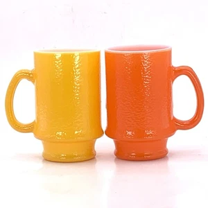 Vintage Milk Glass Stackable Orange Lemon Peel Pedestal Footed Mugs Hazel Atlas? - Picture 1 of 13