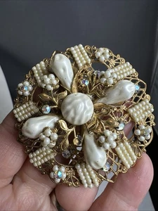 Vintage Brosche goldfarben Kunstperlen - Bild 1 von 10