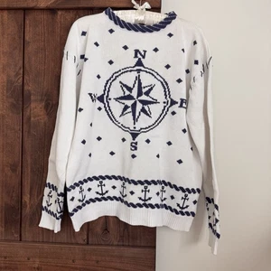 VTG 90s Eddie Bauer Sweater Compass Womens Large Nautical Cape Cod Knit Coastal - Picture 1 of 7