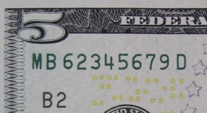 $5 2013 FANCY Federal Reserve Note MB62345679D center 6 LADDER Flipper bookends - Picture 1 of 3