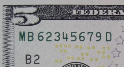 $5 2013 FANCY Federal Reserve Note MB62345679D center 6 LADDER Flipper bookends - Image 1 of 3