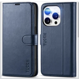 TUCCH Wallet iPhone 15 Pro Case, TPU Shockproof Inner Shell, Kickstand Blue - Picture 1 of 11