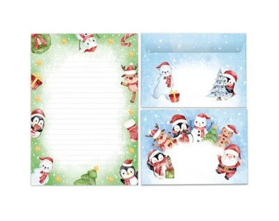 JUNA-EXPERTEN Briefpapier-Set Weihnachten Kinder Notizblock A5 Briefumschläge Kinder Pinguin
