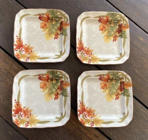 222 Fifth Autumn Celebration 6.5 Inch Square Appetizer Dessert Plates Set of 4 - Picture 1 of 4