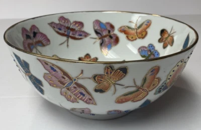 Elegant Butterfly Bowl #367 Hand Painted EnamelGold Accents Decor Use Only China - Image 1 of 4